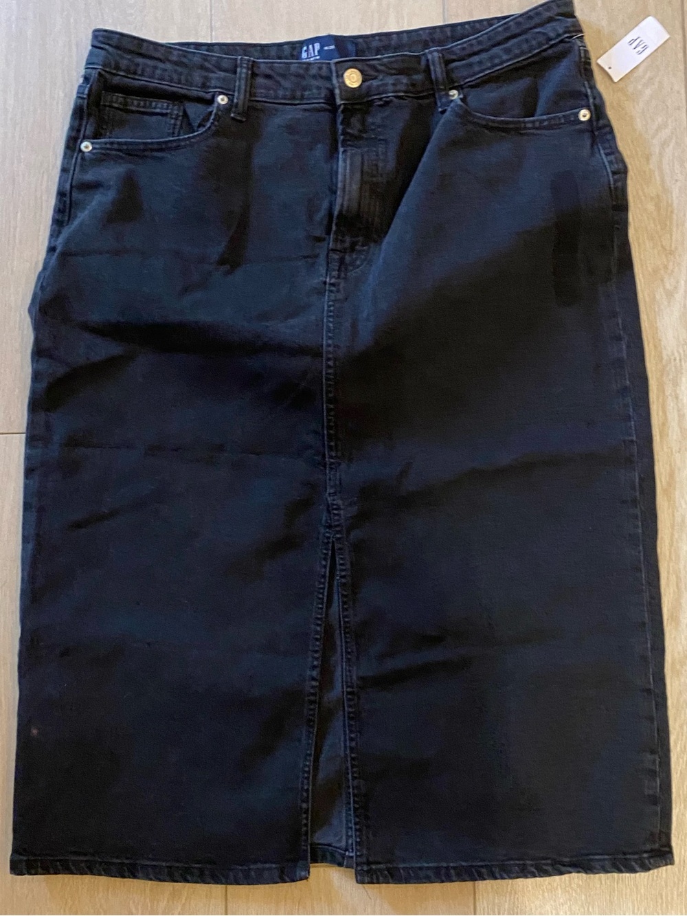 GAP Black Denim Jeans Skirt with Slit 16/34 NWT